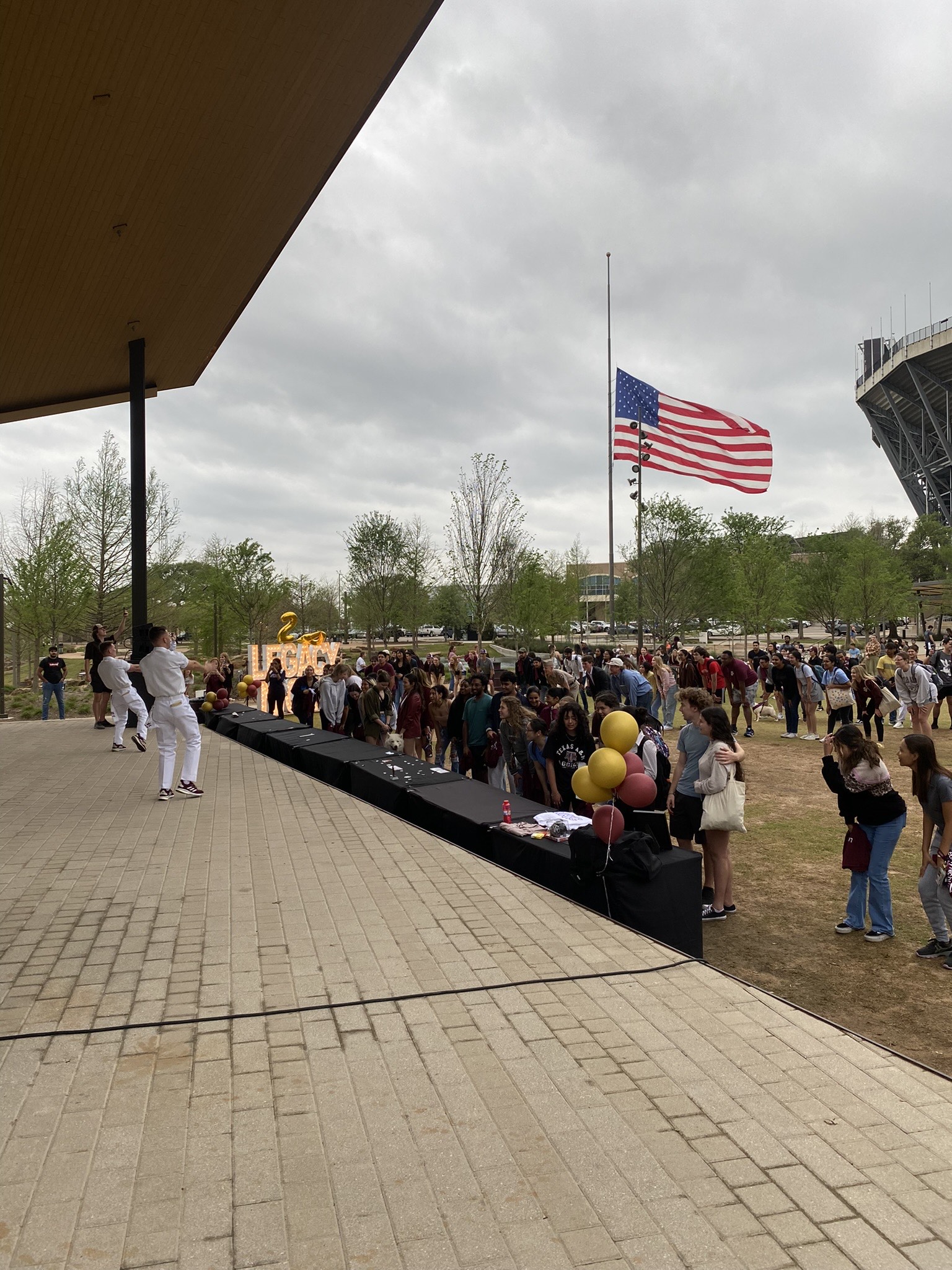 Students assembled in Aggie Park during a Legacy Night event
